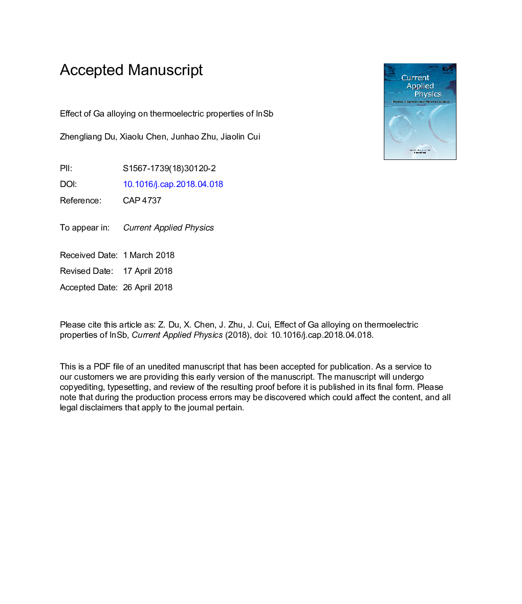 Effect of Ga alloying on thermoelectric properties of InSb