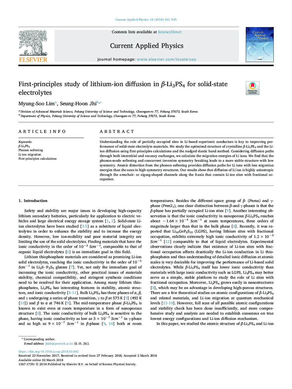 First-principles study of lithium-ion diffusion in Î²-Li3PS4 for solid-state electrolytes