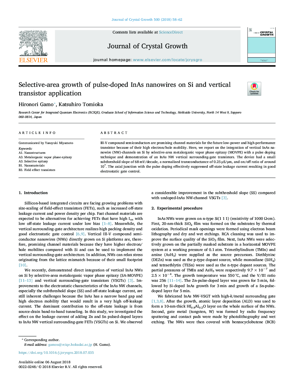 Selective-area growth of pulse-doped InAs nanowires on Si and vertical transistor application