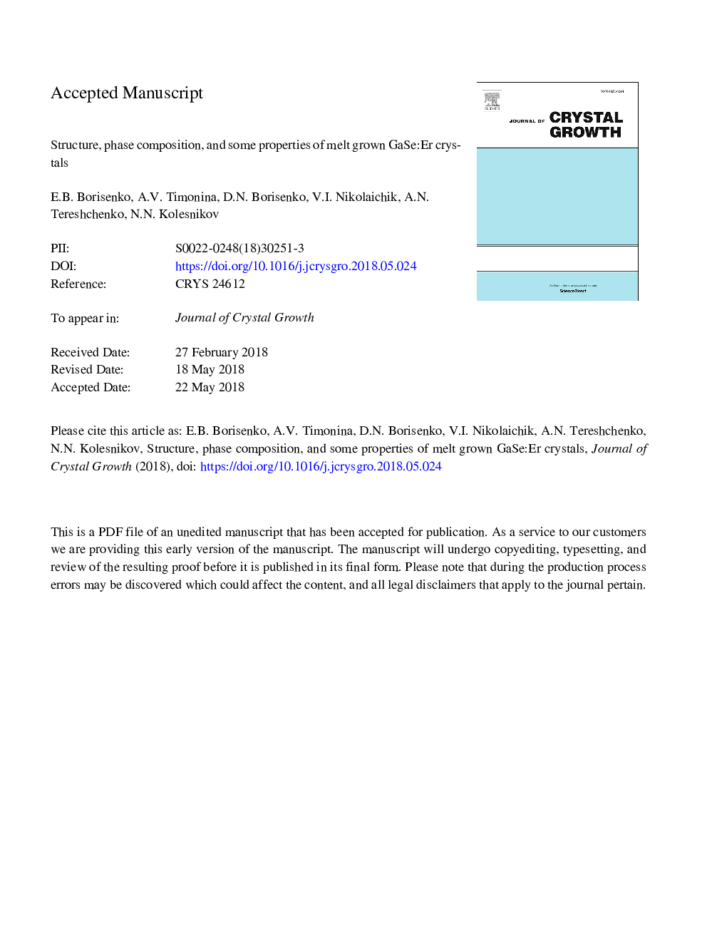 Structure, phase composition, and some properties of melt grown GaSe:Er crystals