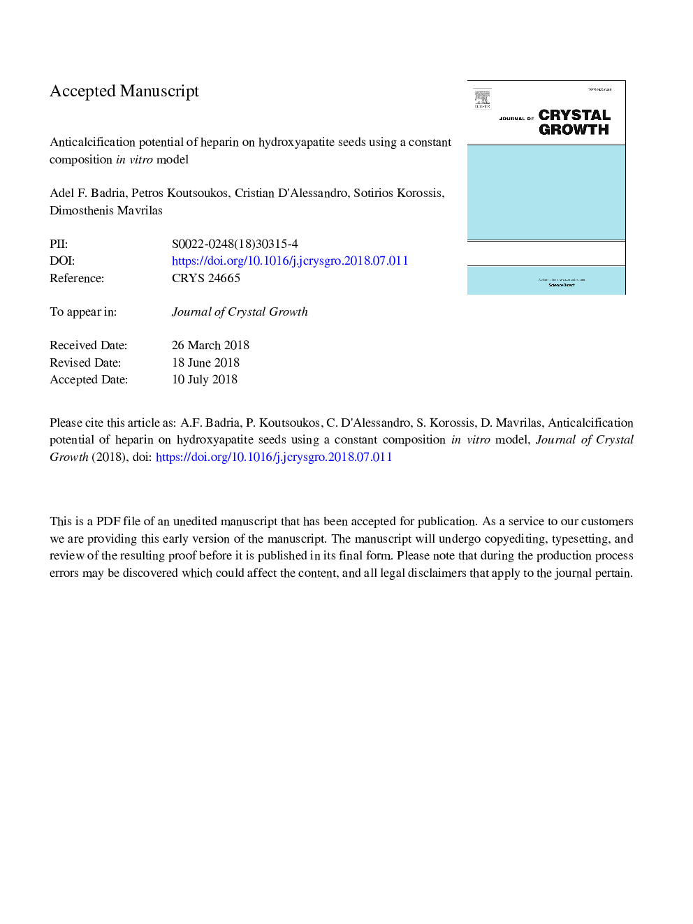 Anticalcification potential of heparin on hydroxyapatite seeds using a constant composition in vitro model