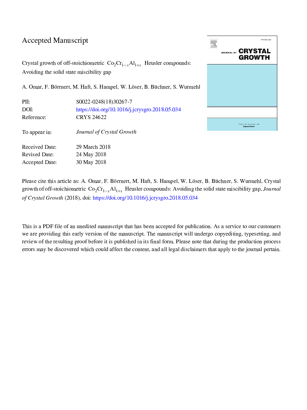 Crystal growth of off-stoichiometric Co2Cr1-xAl1+x Heusler compounds: Avoiding the solid state miscibility gap