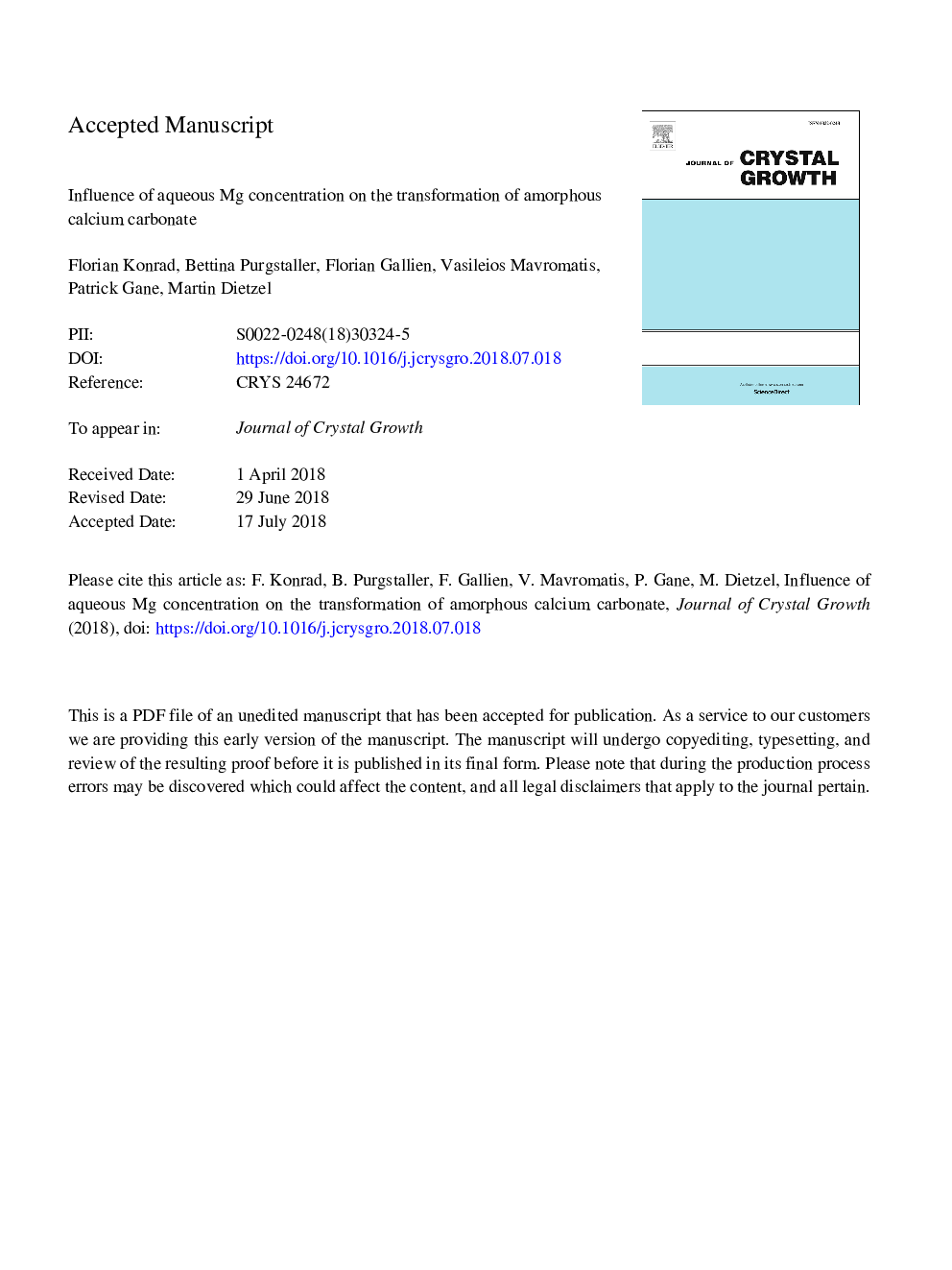 Influence of aqueous Mg concentration on the transformation of amorphous calcium carbonate