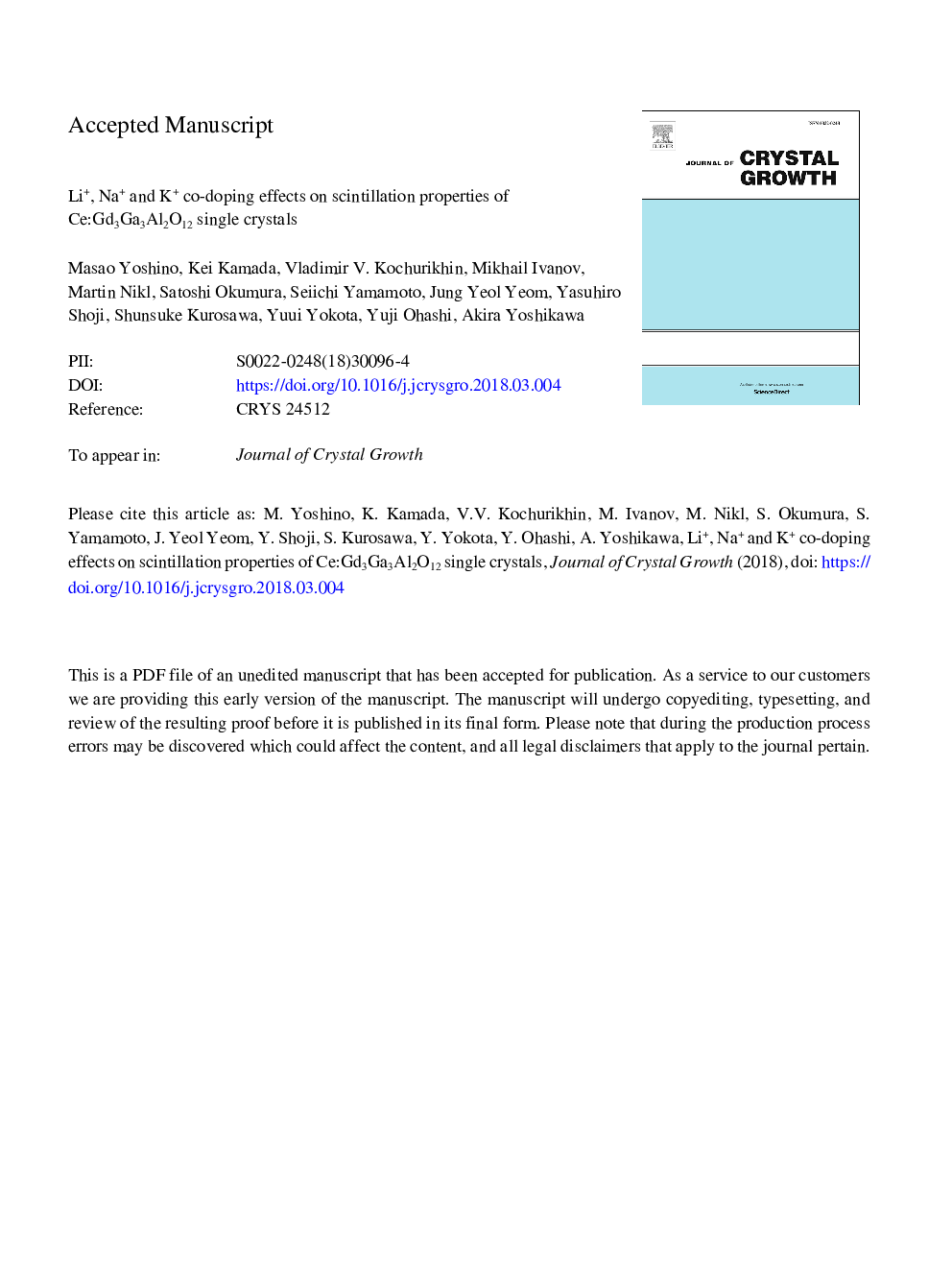 Li+, Na+ and K+ co-doping effects on scintillation properties of Ce:Gd3Ga3Al2O12 single crystals