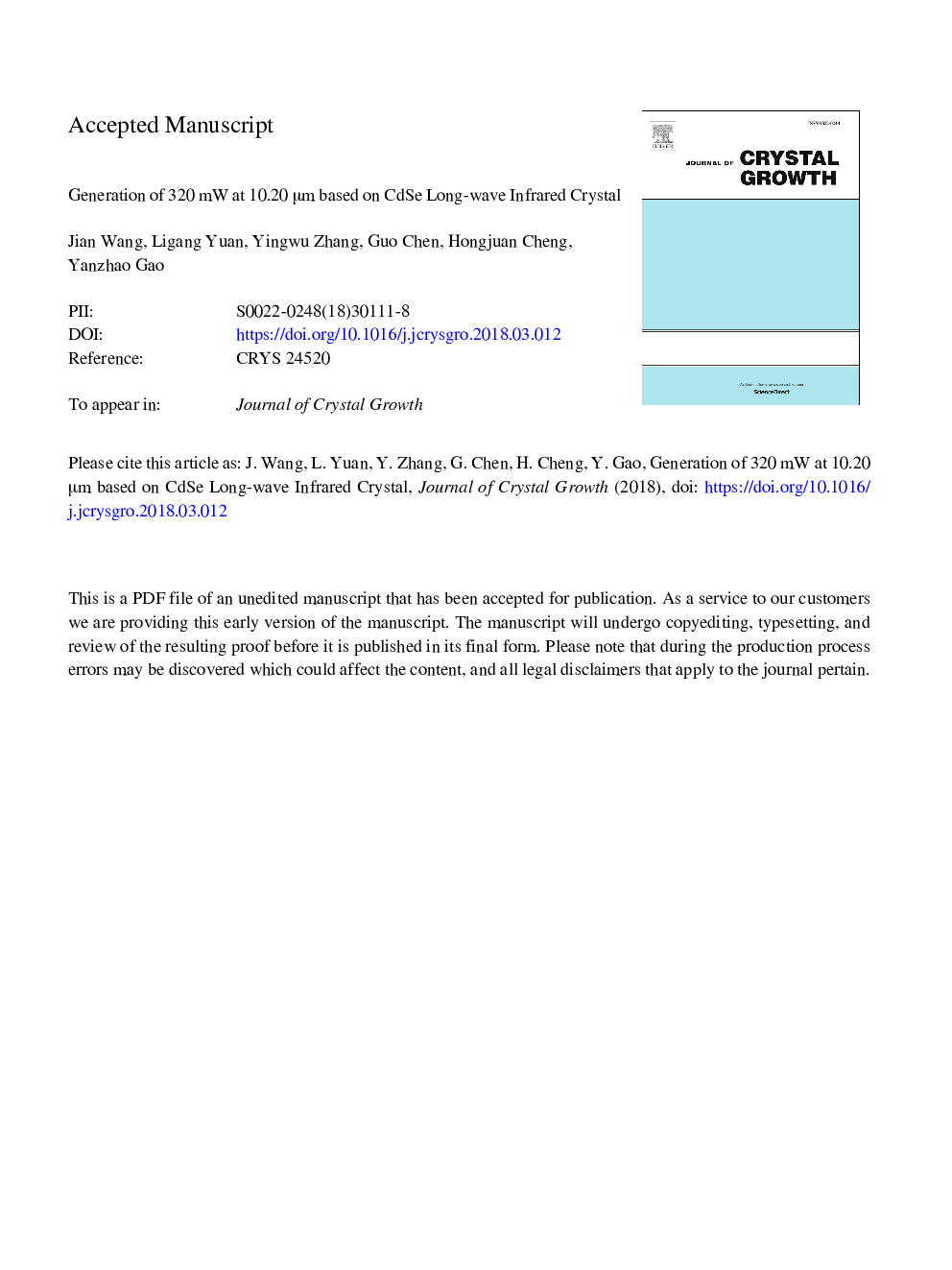 Generation of 320â¯mW at 10.20â¯Î¼m based on CdSe long-wave infrared crystal