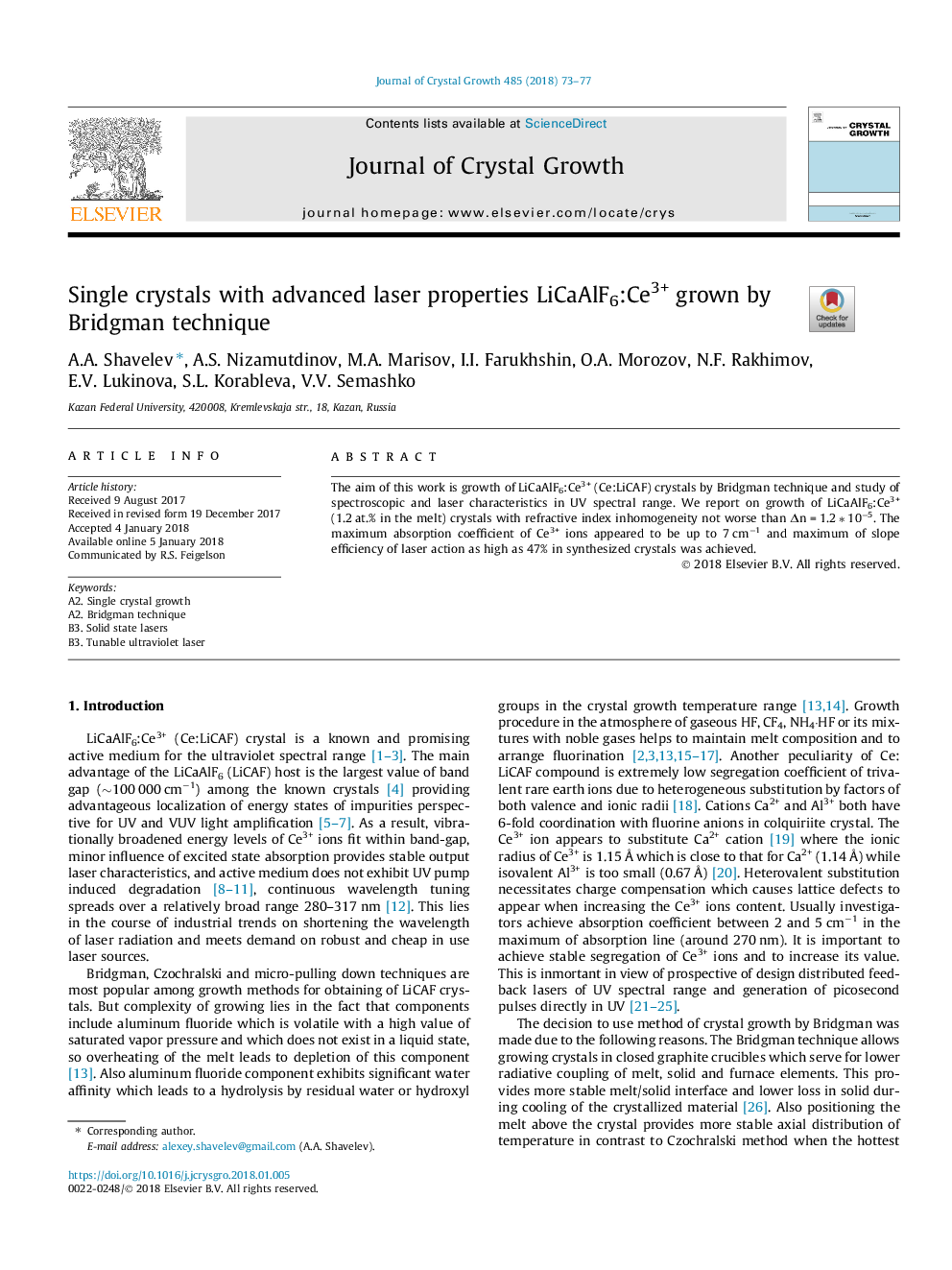 Single crystals with advanced laser properties LiCaAlF6:Ce3+ grown by Bridgman technique