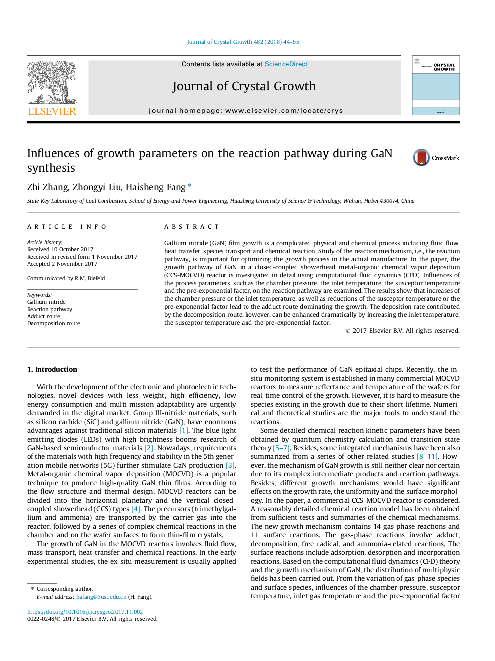 Influences of growth parameters on the reaction pathway during GaN synthesis