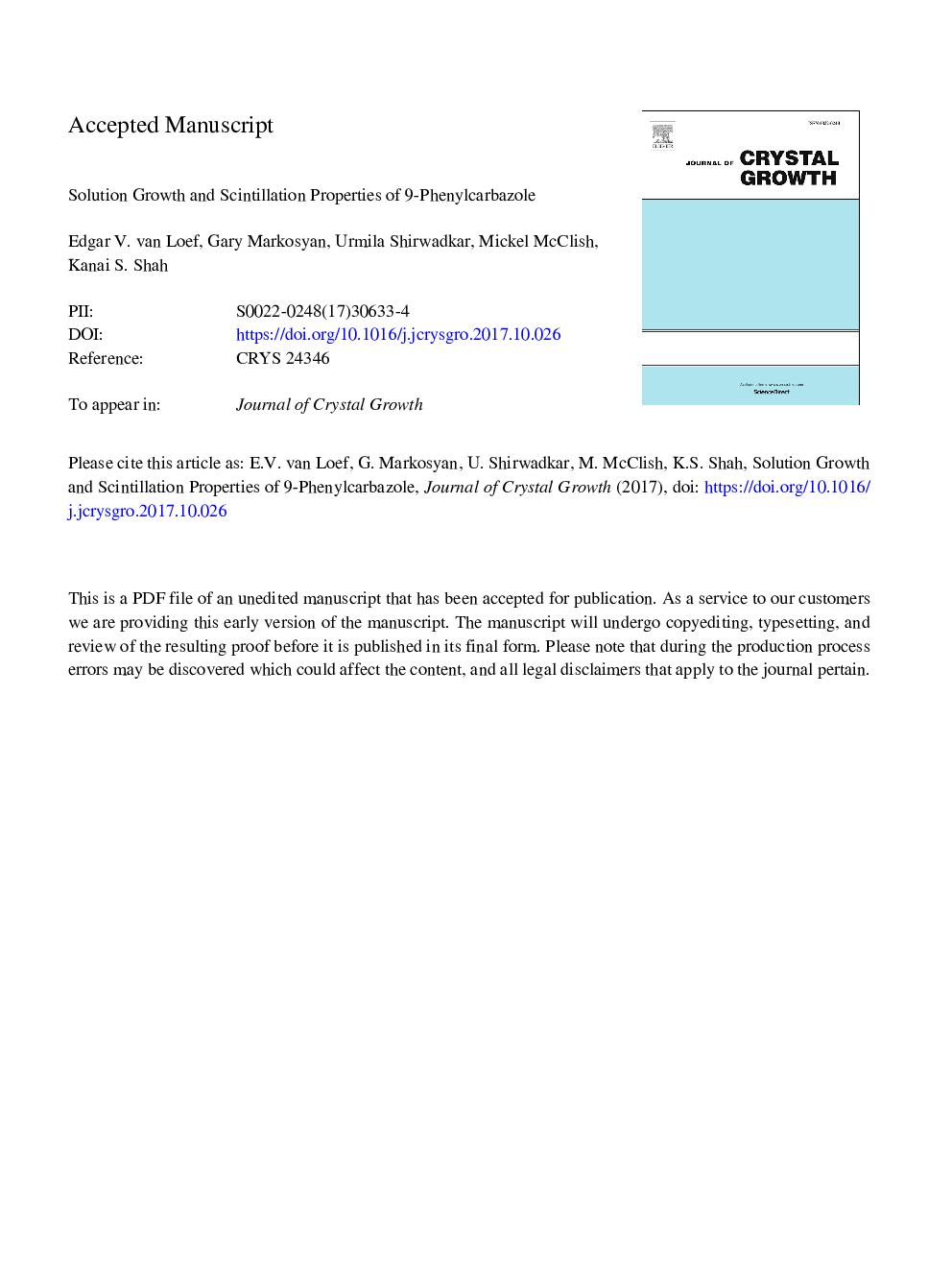 Solution growth and scintillation properties of 9-phenylcarbazole