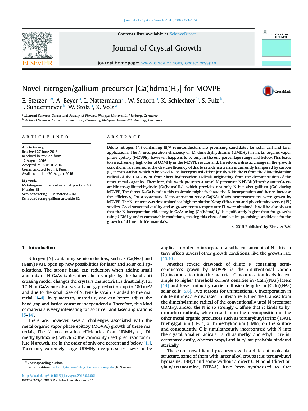 Novel nitrogen/gallium precursor [Ga(bdma)H2] for MOVPE