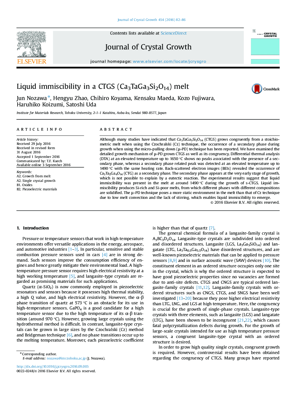 Liquid immiscibility in a CTGS (Ca3TaGa3Si2O14) melt