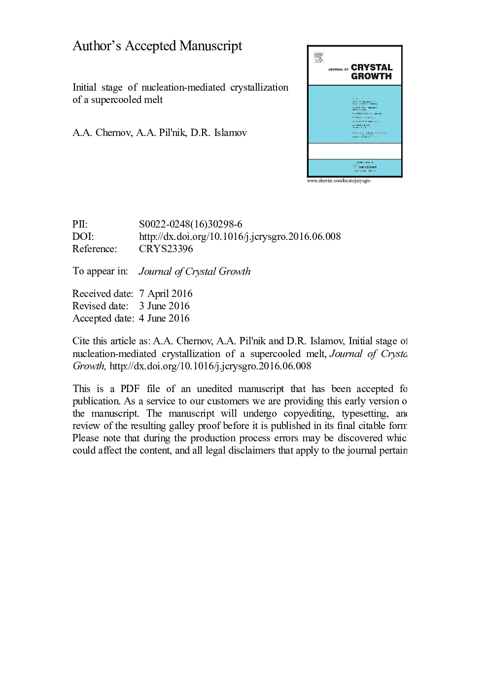 Initial stage of nucleation-mediated crystallization of a supercooled melt