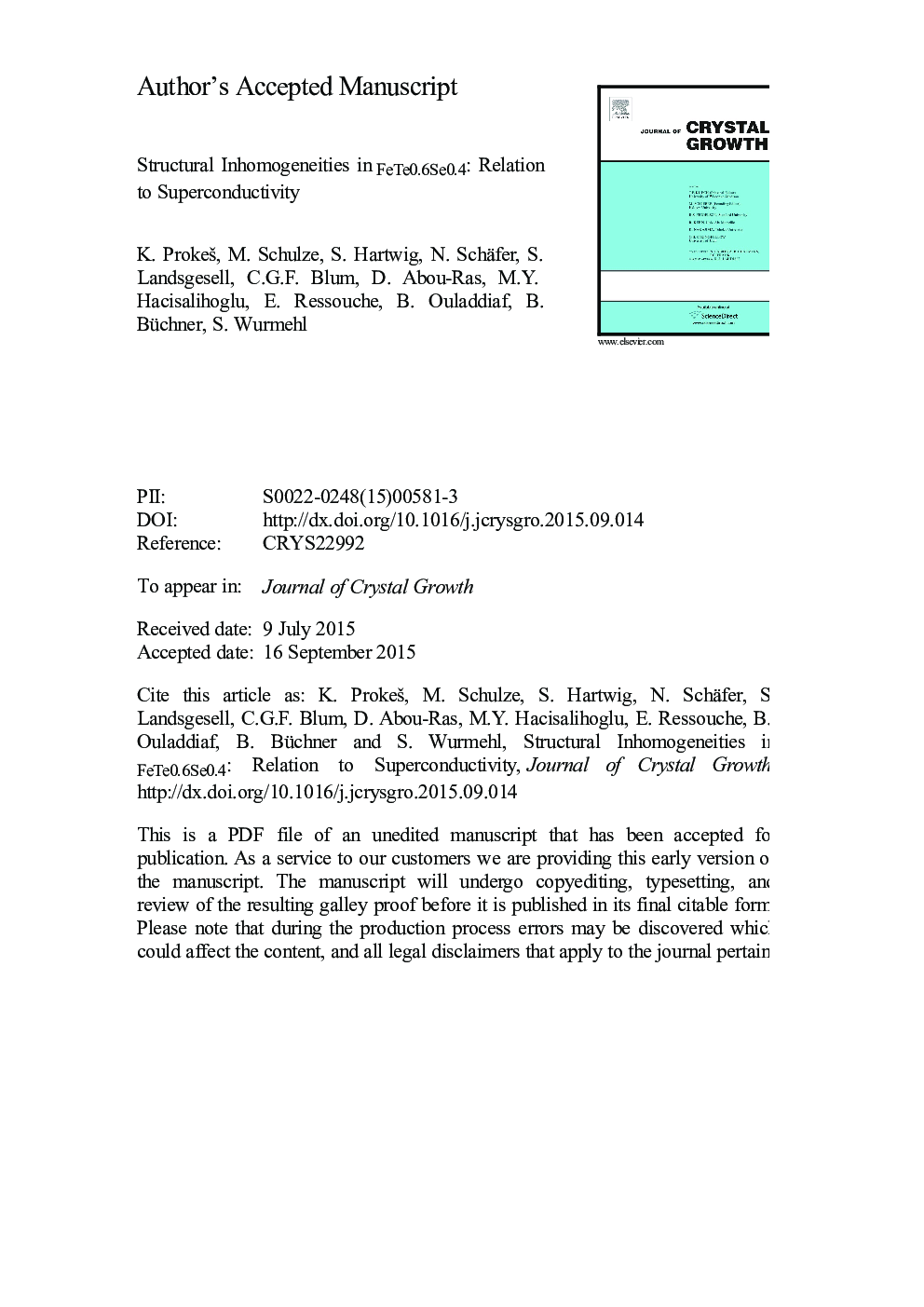 عکس صفحه اول مقاله: Structural inhomogeneities in FeTe0.6Se0.4: Relation to superconductivity Structural inhomogeneities in FeTe0.6Se0.4: Relation to superconductivity