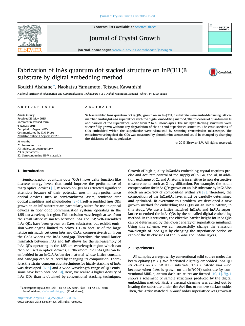 Fabrication of InAs quantum dot stacked structure on InP(311)B substrate by digital embedding method