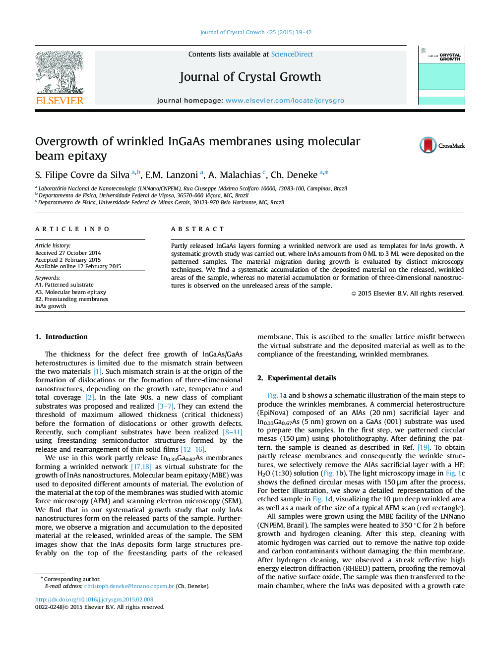 Overgrowth of wrinkled InGaAs membranes using molecular beam epitaxy