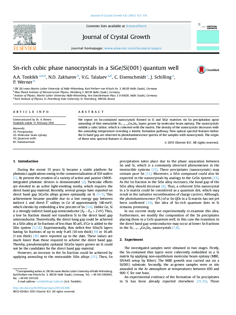 Sn-rich cubic phase nanocrystals in a SiGe/Si(001) quantum well