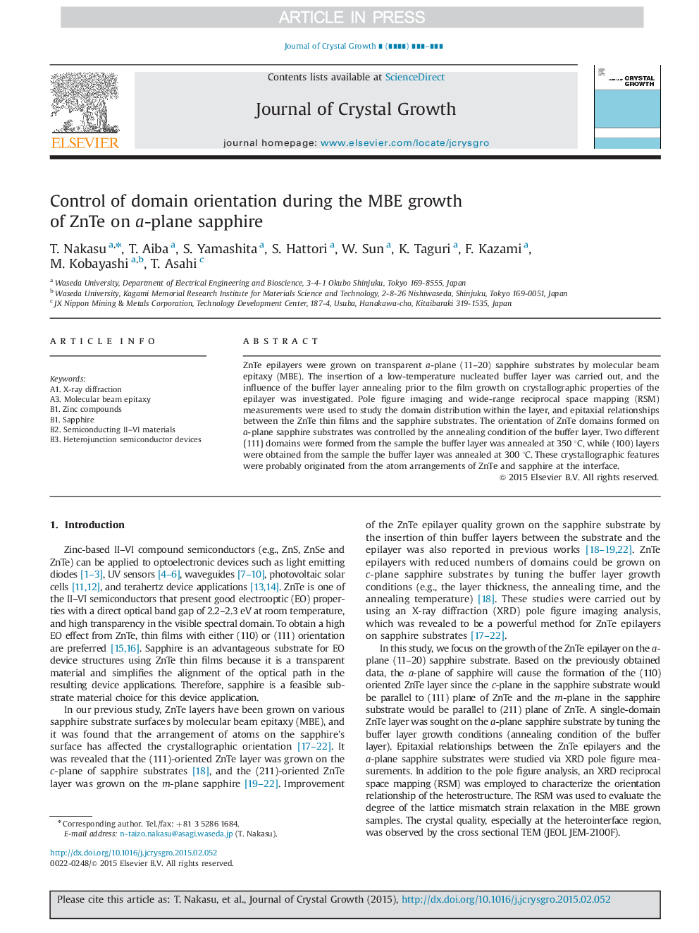 Control of domain orientation during the MBE growth of ZnTe on a-plane sapphire