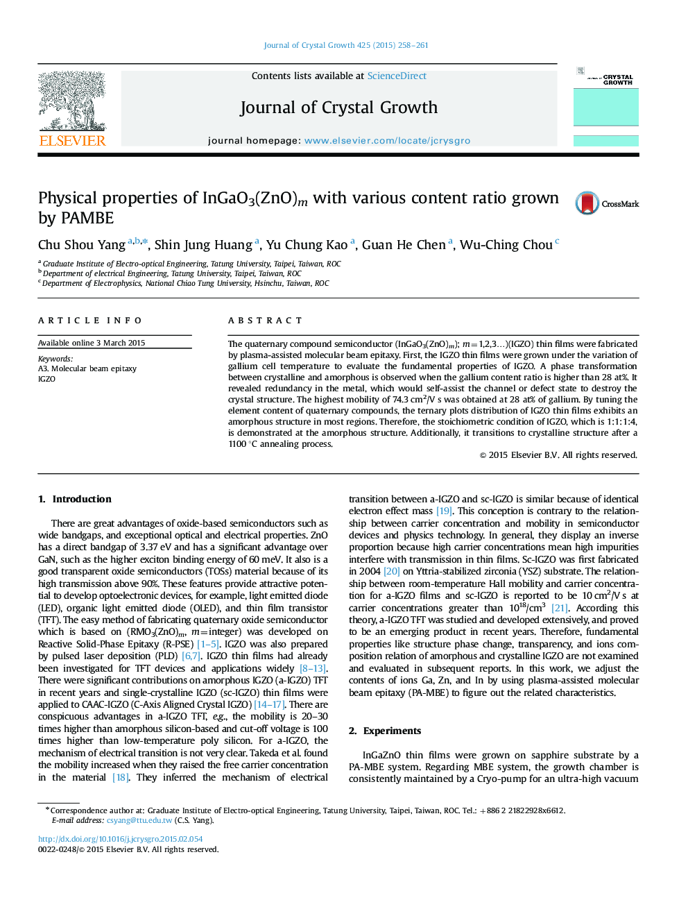 Physical properties of InGaO3(ZnO)m with various content ratio grown by PAMBE