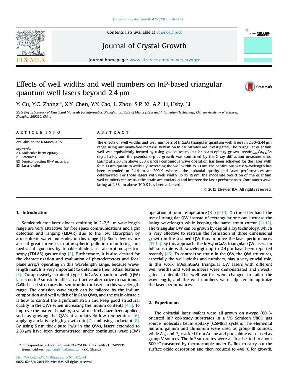 Effects of well widths and well numbers on InP-based triangular quantum well lasers beyond 2.4Â Âµm