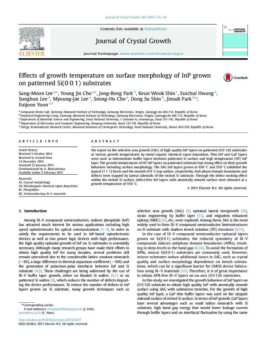 Effects of growth temperature on surface morphology of InP grown on patterned Si(0Â 0Â 1) substrates