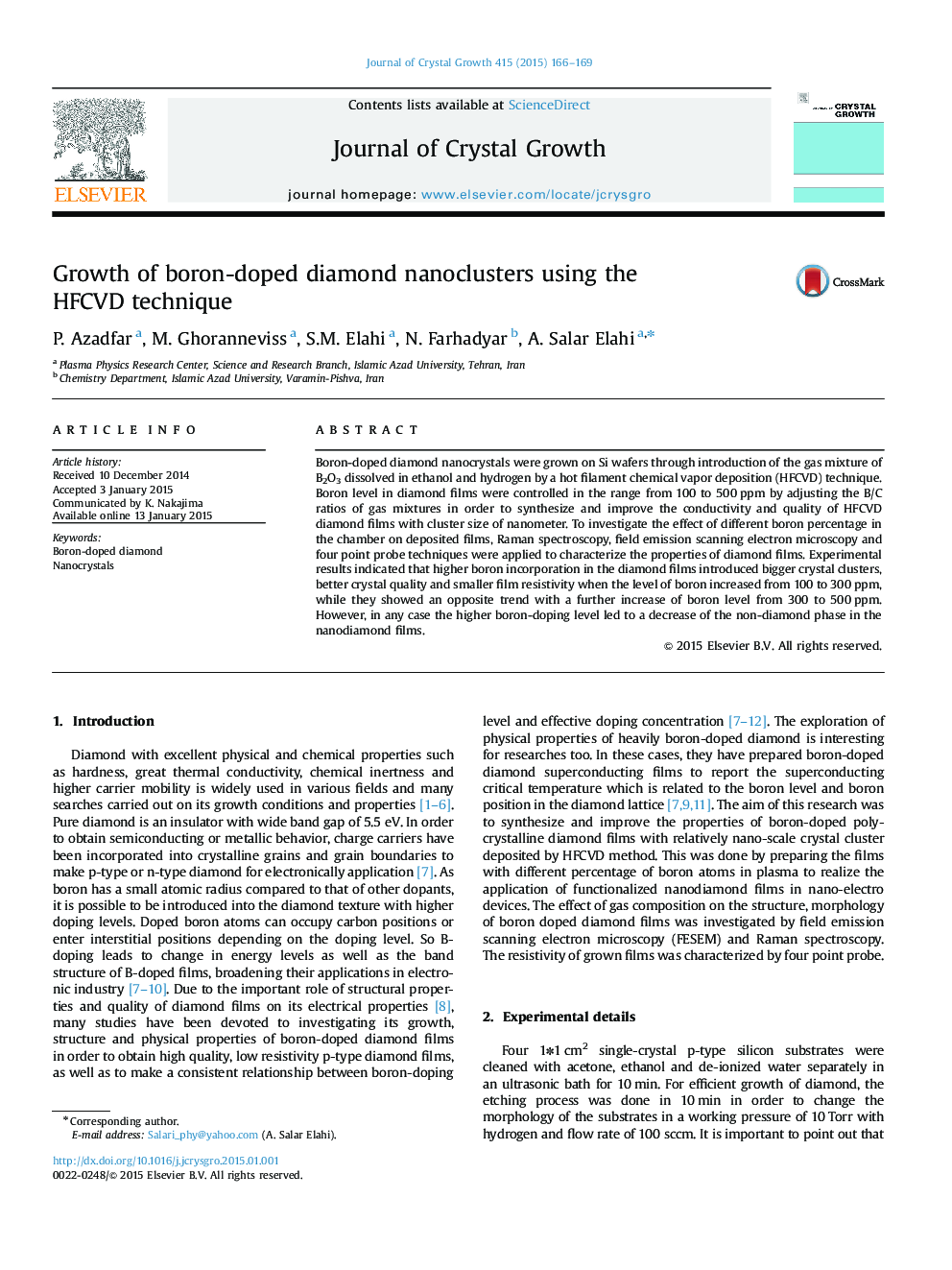 RETRACTED: Growth of boron-doped diamond nanoclusters using the HFCVD technique