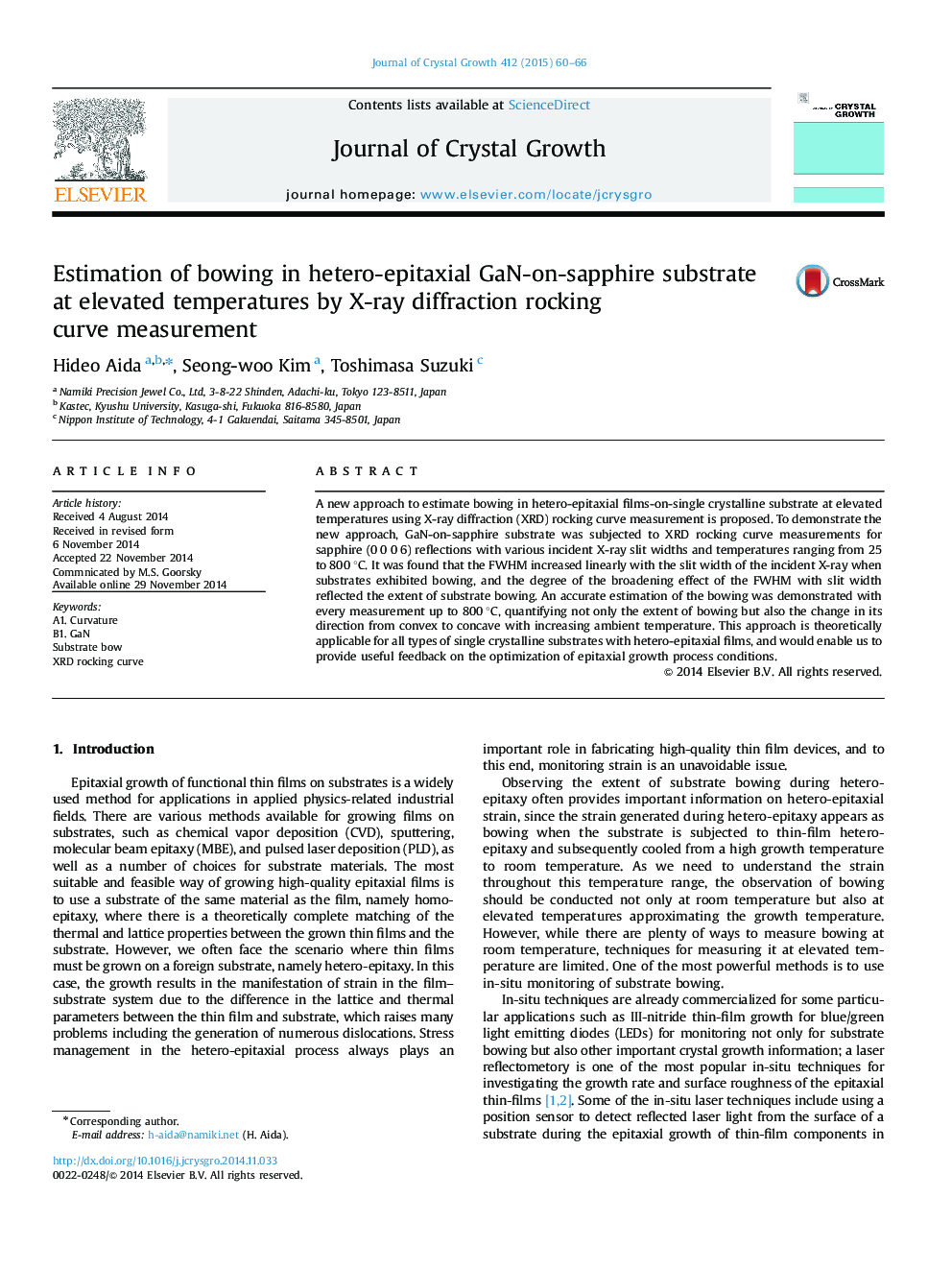 Estimation of bowing in hetero-epitaxial GaN-on-sapphire substrate at elevated temperatures by X-ray diffraction rocking curve measurement