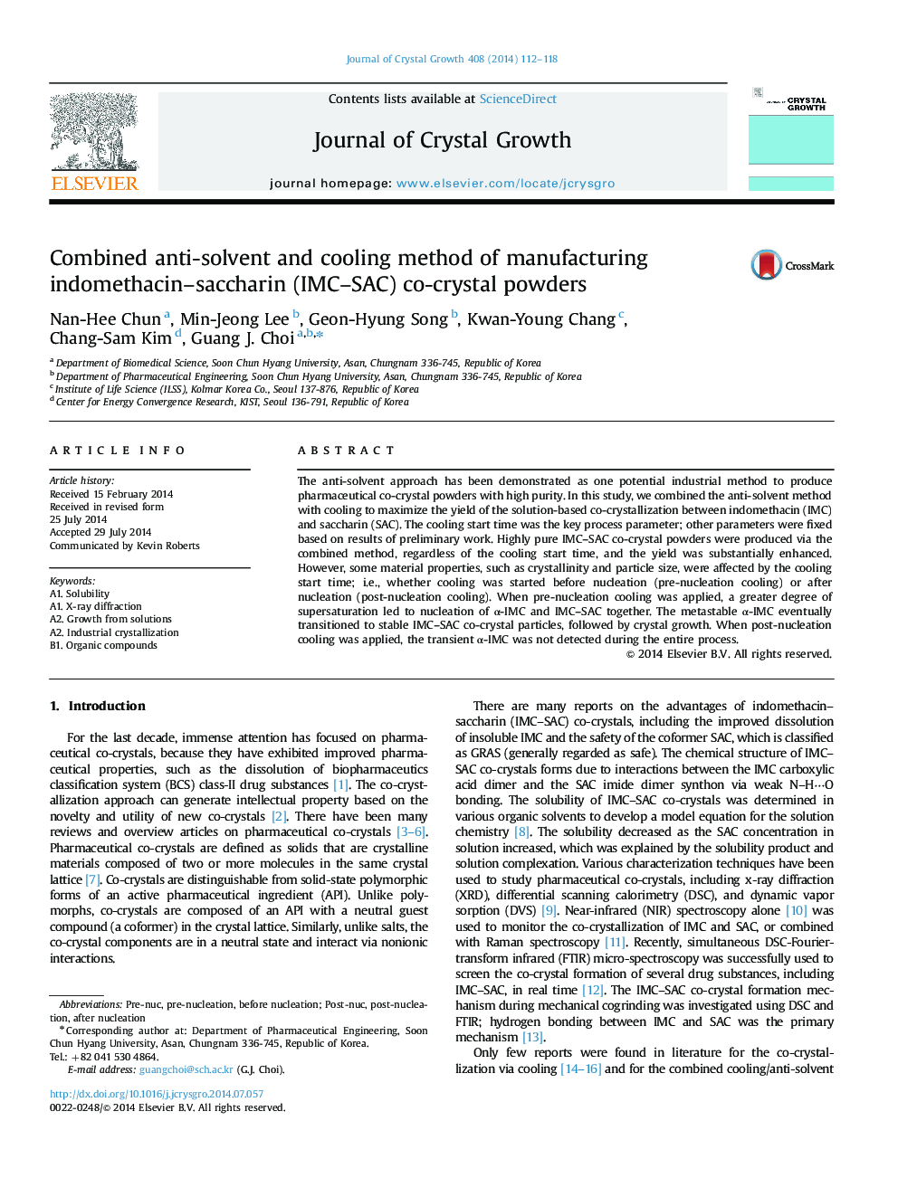 Combined anti-solvent and cooling method of manufacturing indomethacin-saccharin (IMC-SAC) co-crystal powders