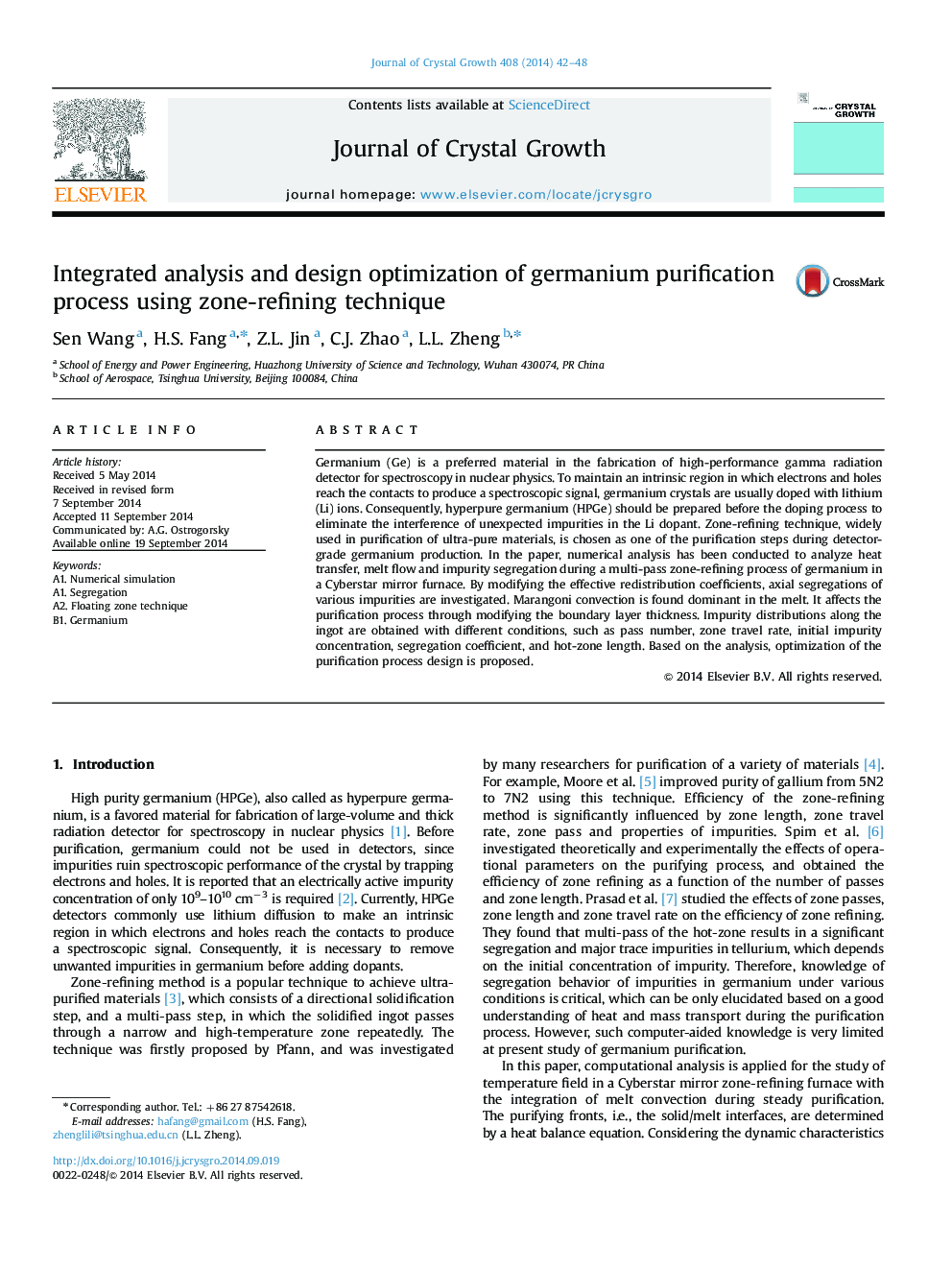 Integrated analysis and design optimization of germanium purification process using zone-refining technique