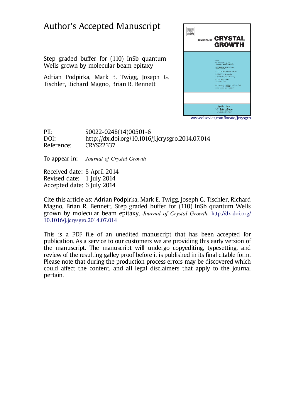 Step graded buffer for (110) InSb quantum wells grown by molecular beam epitaxy