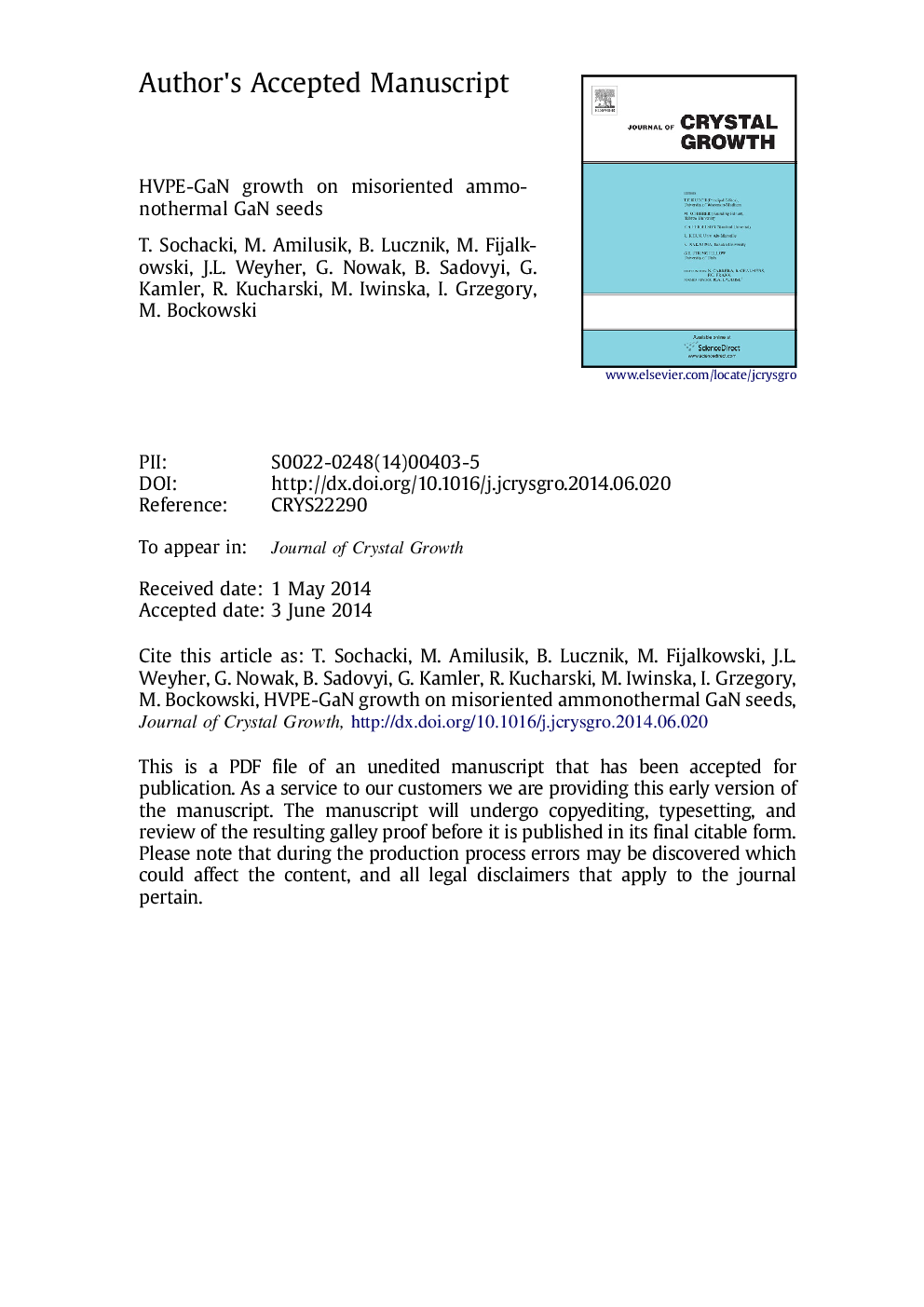 عکس صفحه اول مقاله: HVPE-GaN growth on misoriented ammonothermal GaN seeds HVPE-GaN growth on misoriented ammonothermal GaN seeds