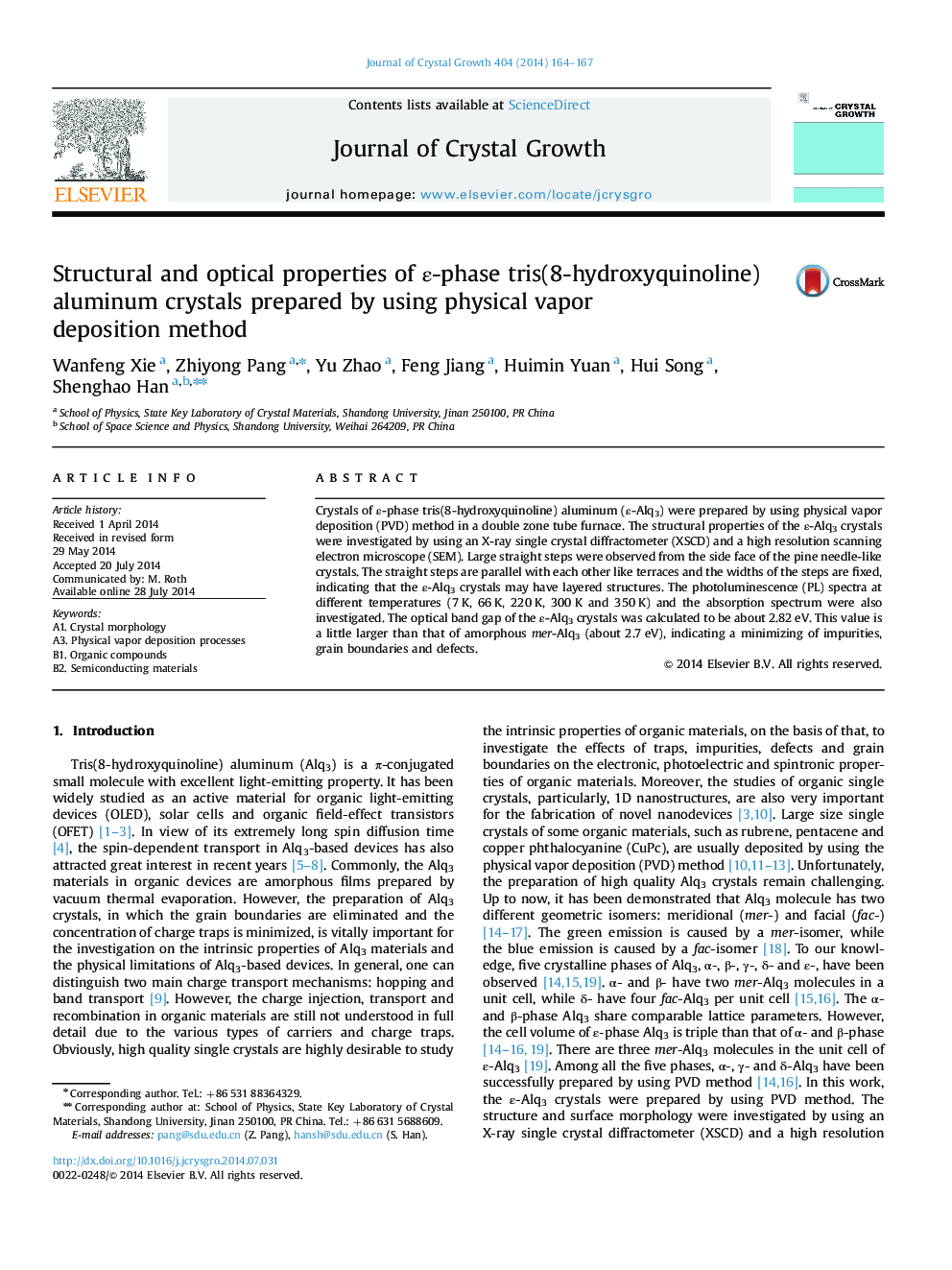 Structural and optical properties of Îµ-phase tris(8-hydroxyquinoline) aluminum crystals prepared by using physical vapor deposition method