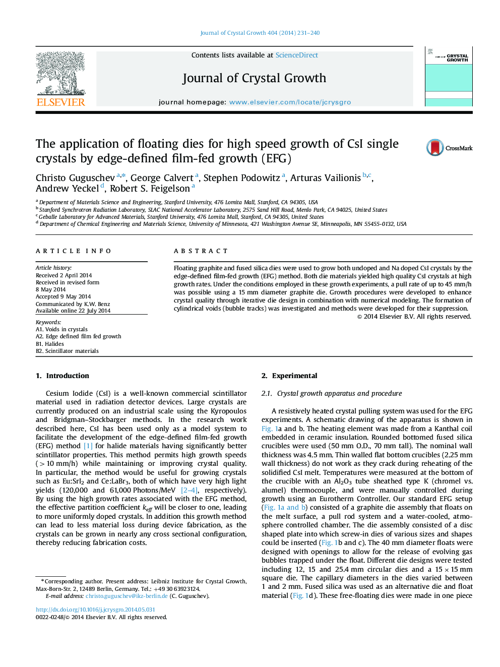 The application of floating dies for high speed growth of CsI single crystals by edge-defined film-fed growth (EFG)