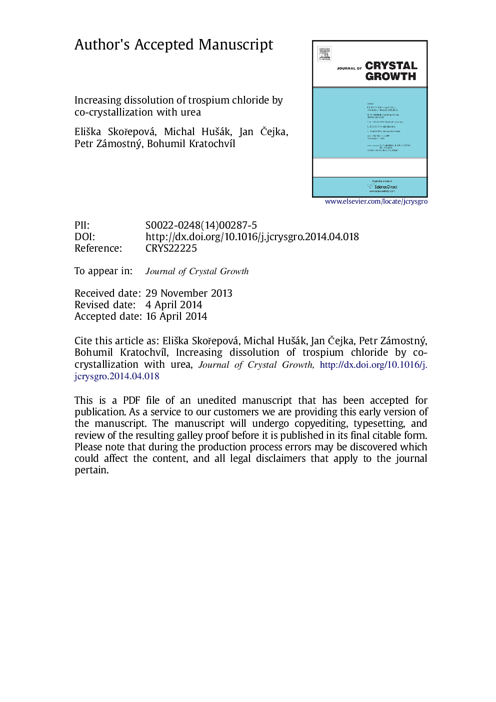 Increasing dissolution of trospium chloride by co-crystallization with urea