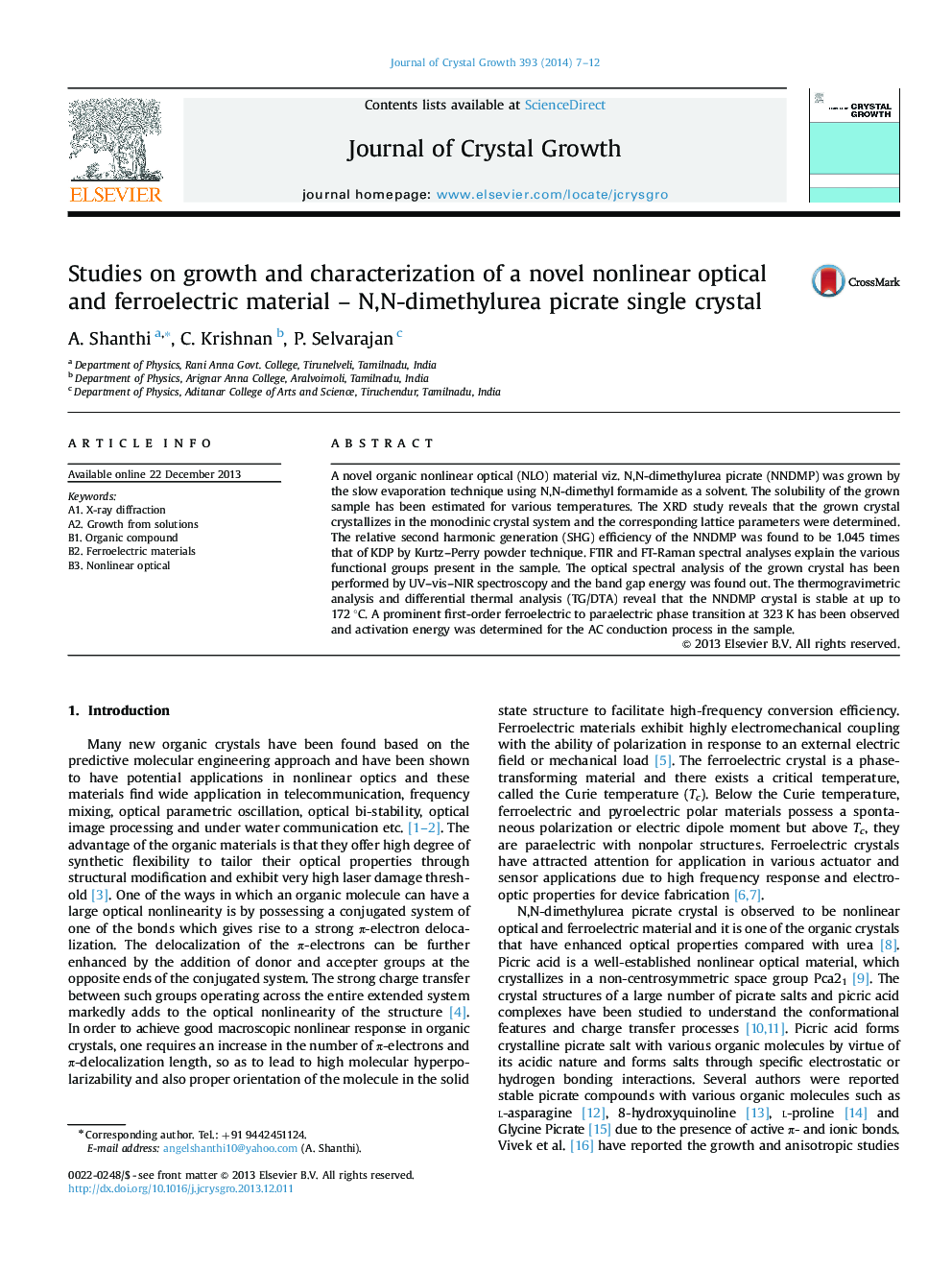 Studies on growth and characterization of a novel nonlinear optical and ferroelectric material - N,N-dimethylurea picrate single crystal