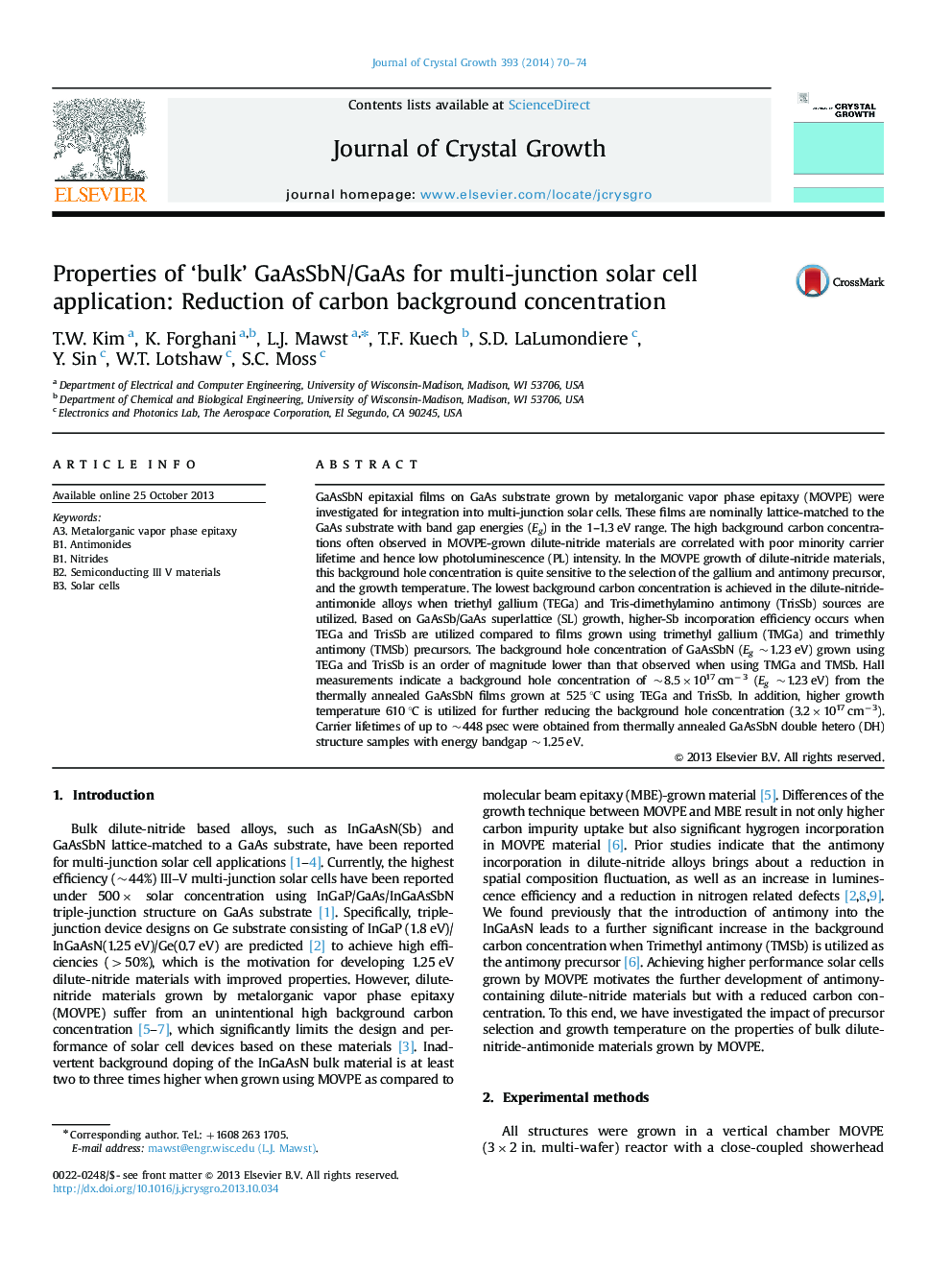 Properties of 'bulk' GaAsSbN/GaAs for multi-junction solar cell application: Reduction of carbon background concentration