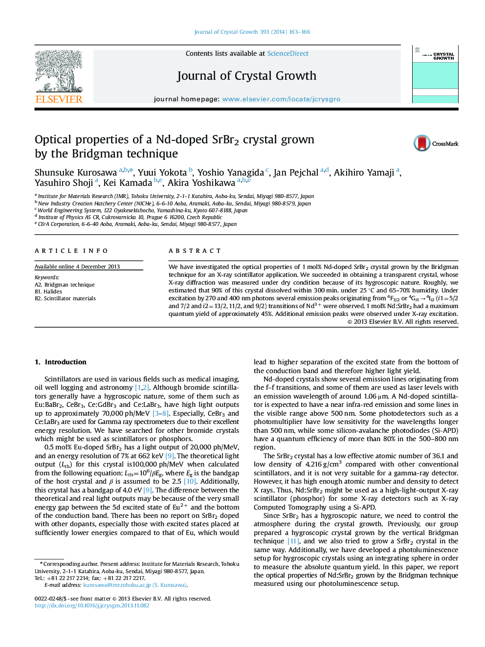 Optical properties of a Nd-doped SrBr2 crystal grown by the Bridgman technique