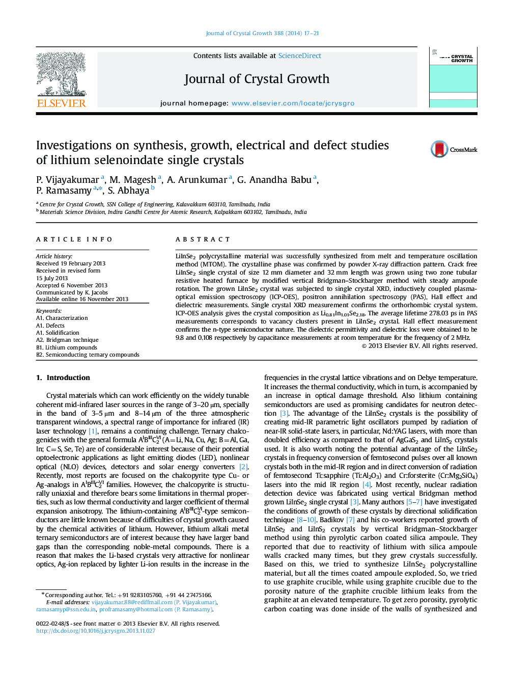 تحقیقات در مورد سنتز، رشد، مطالعات الکتریکی و نقص از کریستالهای لیتیوم سلنوئیدات 