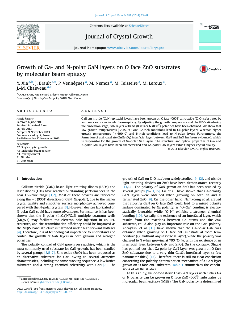 Growth of Ga- and N-polar GaN layers on O face ZnO substrates by molecular beam epitaxy