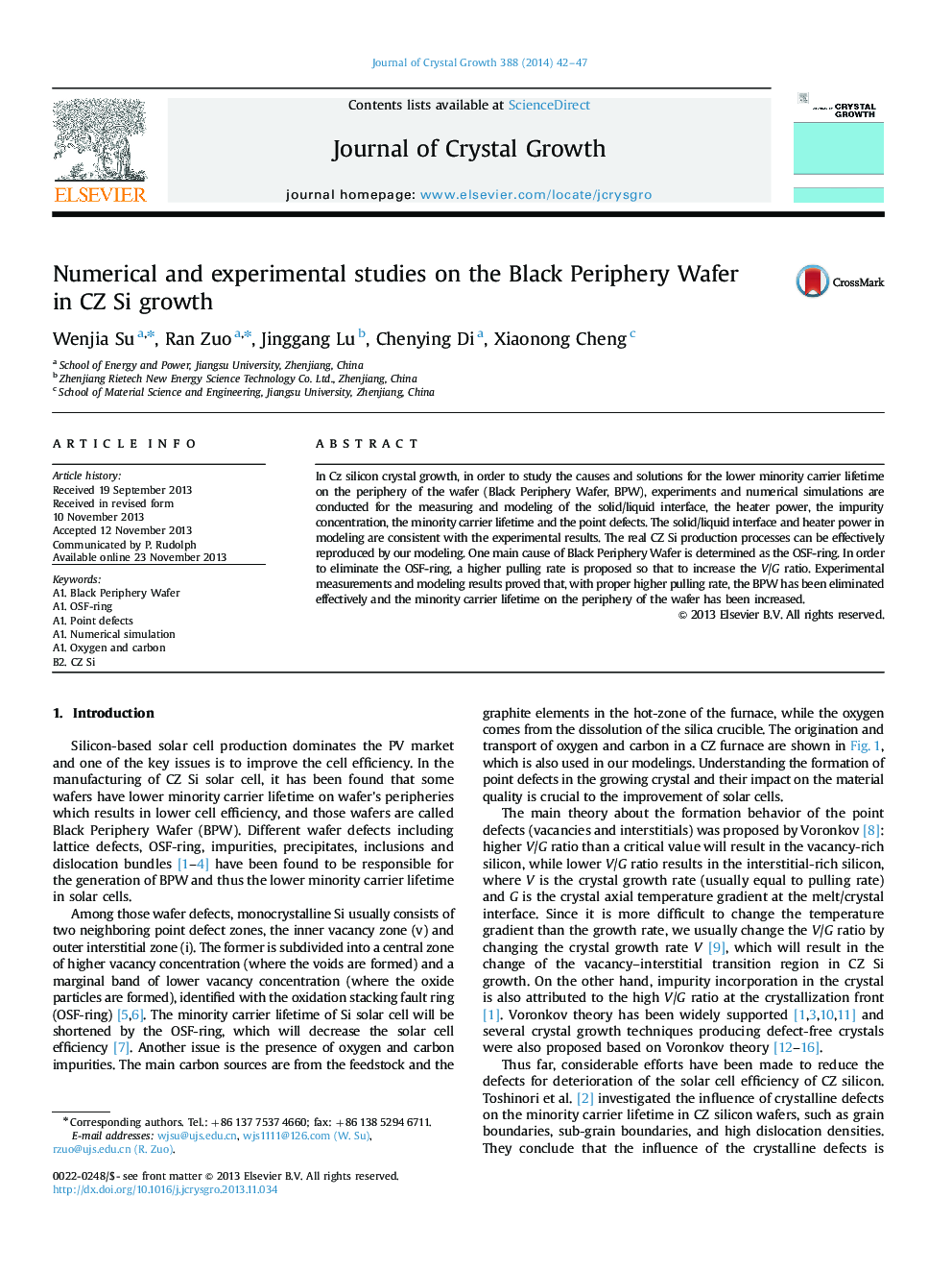 Numerical and experimental studies on the Black Periphery Wafer in CZ Si growth