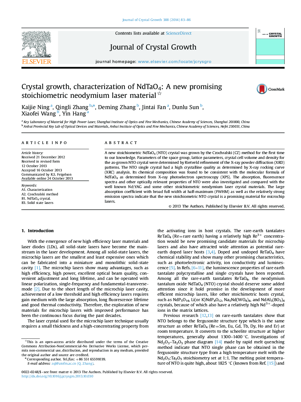 Crystal growth, characterization of NdTaO4: A new promising stoichiometric neodymium laser material