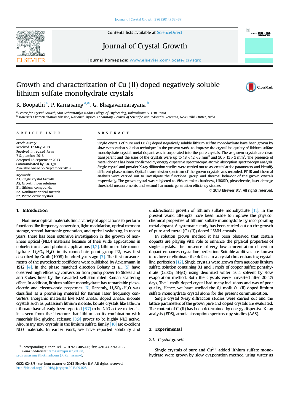 Growth and characterization of Cu (II) doped negatively soluble lithium sulfate monohydrate crystals