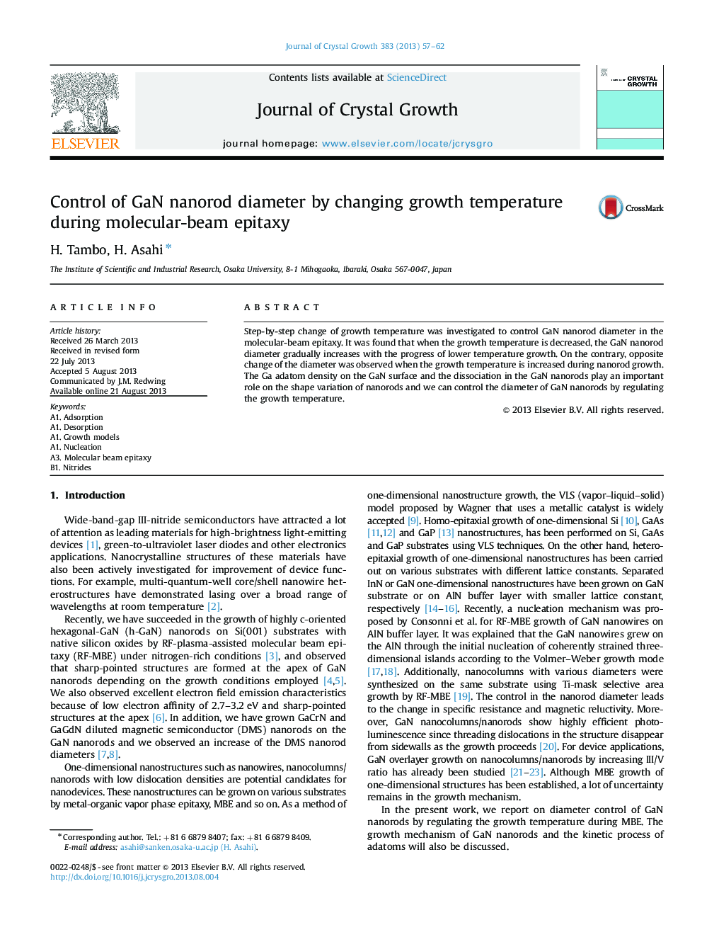 Control of GaN nanorod diameter by changing growth temperature during molecular-beam epitaxy