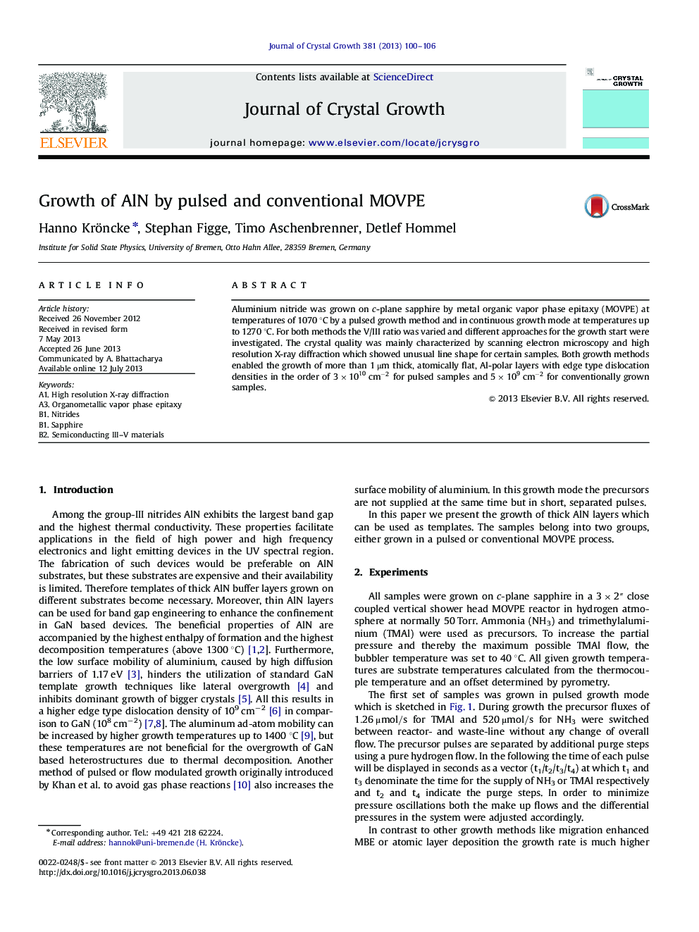 Growth of AlN by pulsed and conventional MOVPE