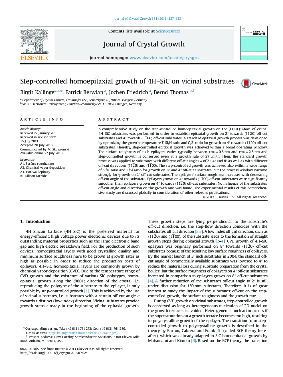 Step-controlled homoepitaxial growth of 4H-SiC on vicinal substrates