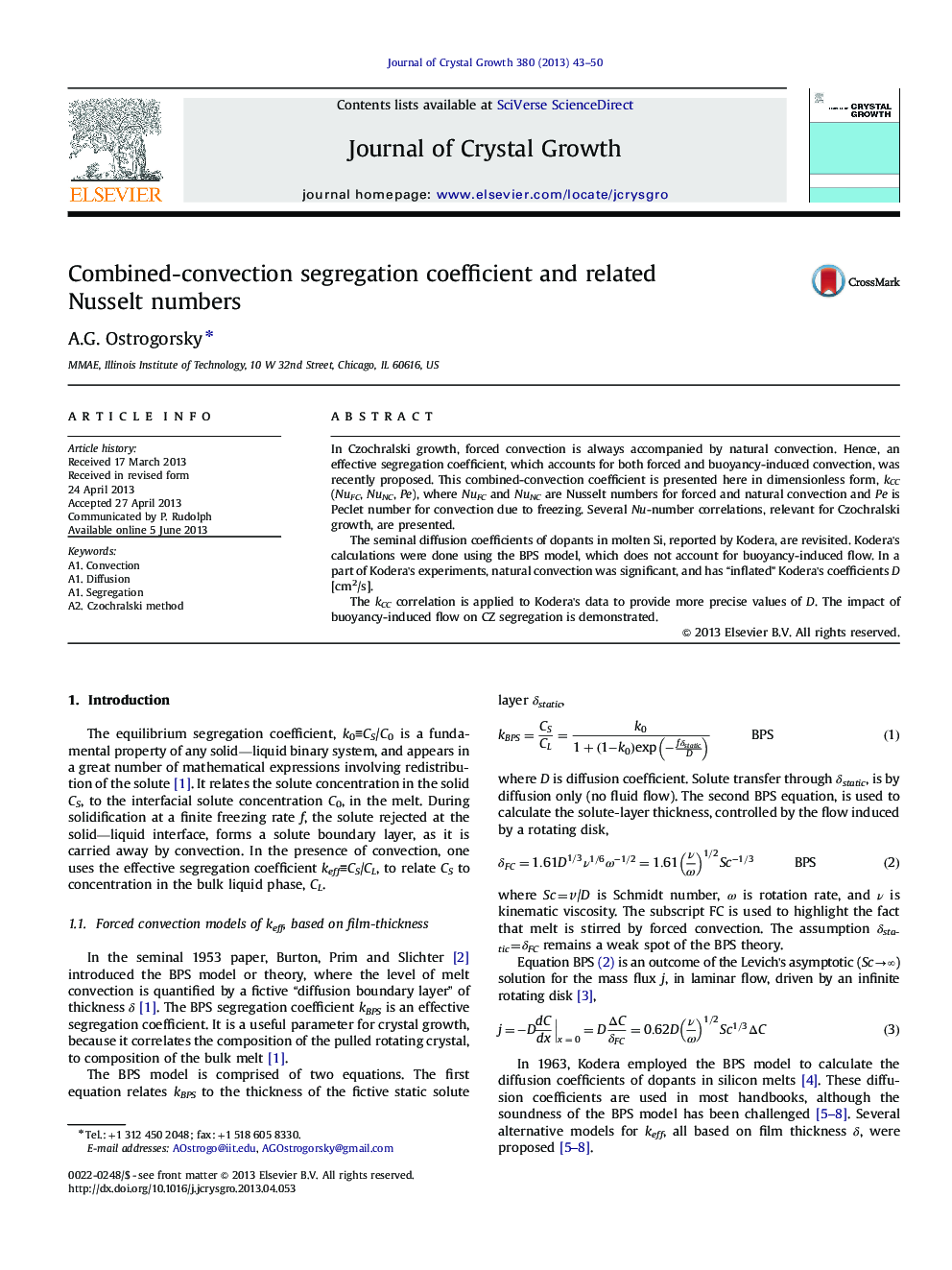 Combined-convection segregation coefficient and related Nusselt numbers