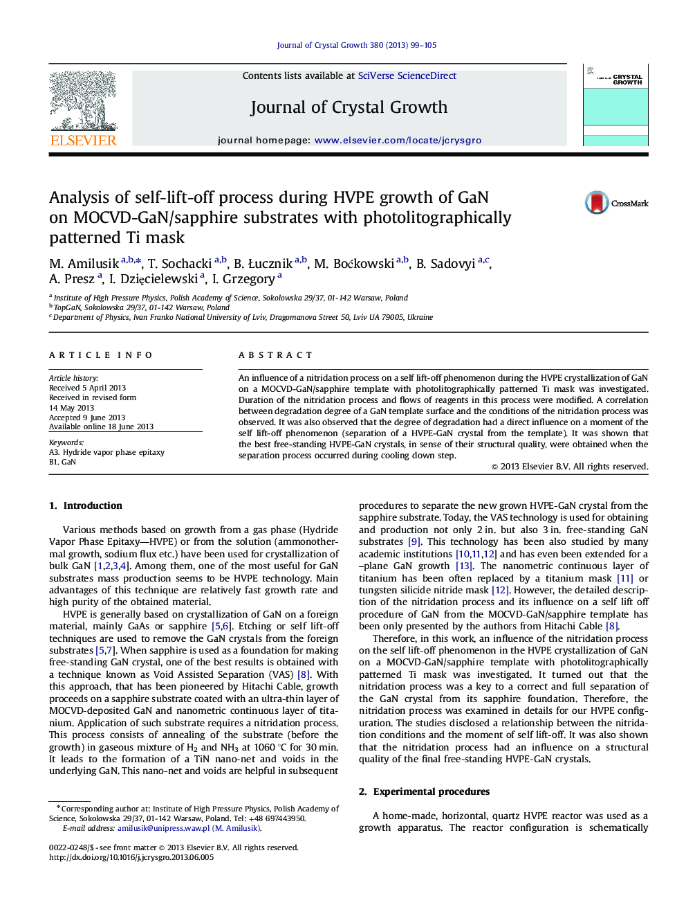 Analysis of self-lift-off process during HVPE growth of GaN on MOCVD-GaN/sapphire substrates with photolitographically patterned Ti mask