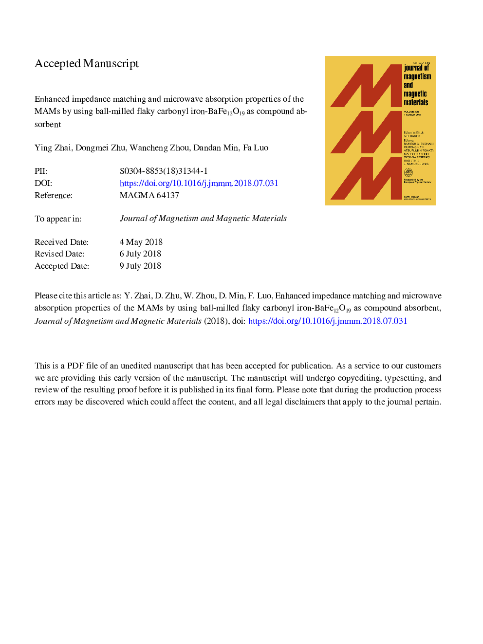 Enhanced impedance matching and microwave absorption properties of the MAMs by using ball-milled flaky carbonyl iron-BaFe12O19 as compound absorbent