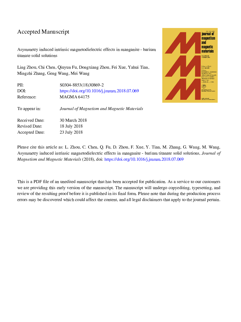 Asymmetry induced intrinsic magnetodielectric effects in manganite - Barium titanate solid solutions