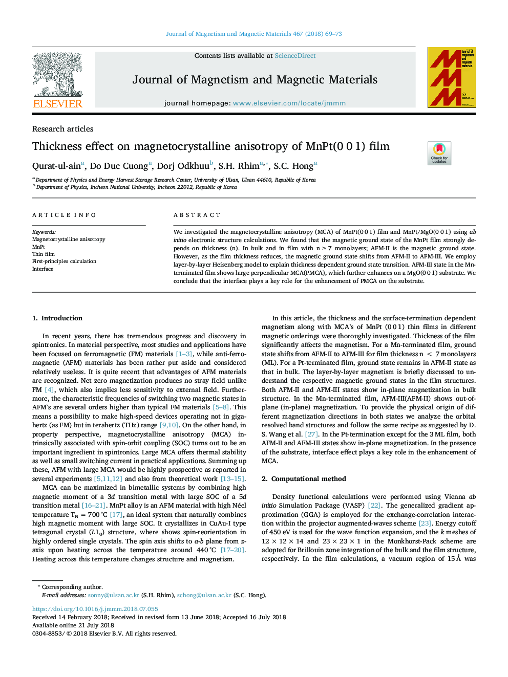 Thickness effect on magnetocrystalline anisotropy of MnPt(0â¯0â¯1) film