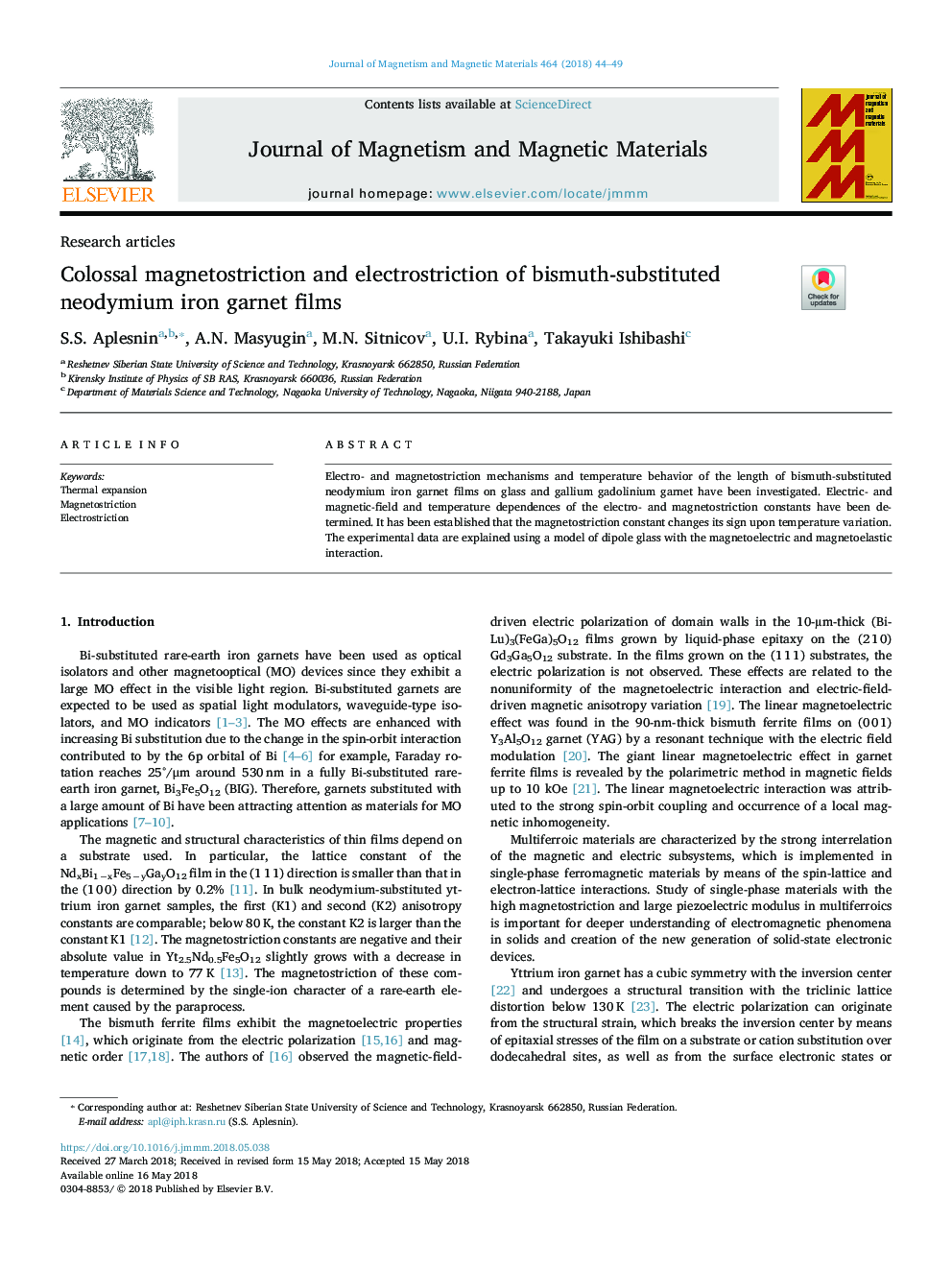 Colossal magnetostriction and electrostriction of bismuth-substituted neodymium iron garnet films