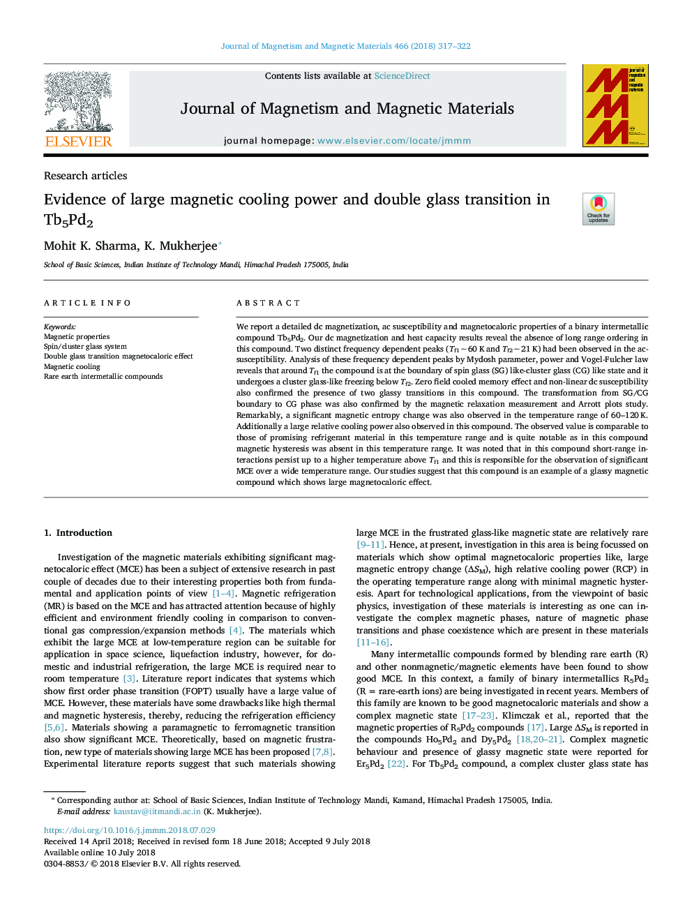 Evidence of large magnetic cooling power and double glass transition in Tb5Pd2